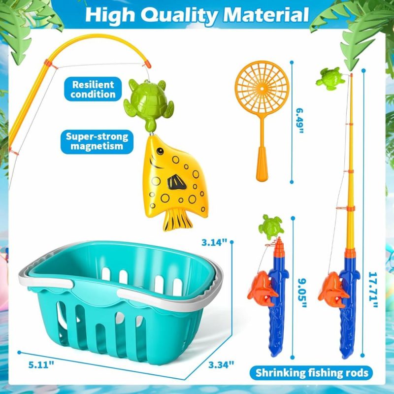 Giocattoli da bagno | Gioco di Pesca Magnetica per Bagni Piscina Attrezzi per Bambini 3-5, 48Pcs Gioco di Pesca con Attrezzi, Pesca Magnetica con Pesci Sospesi, Bastone di Pesca con Rete, Educazione e Insegnamento per Bambini 3-6 4-8