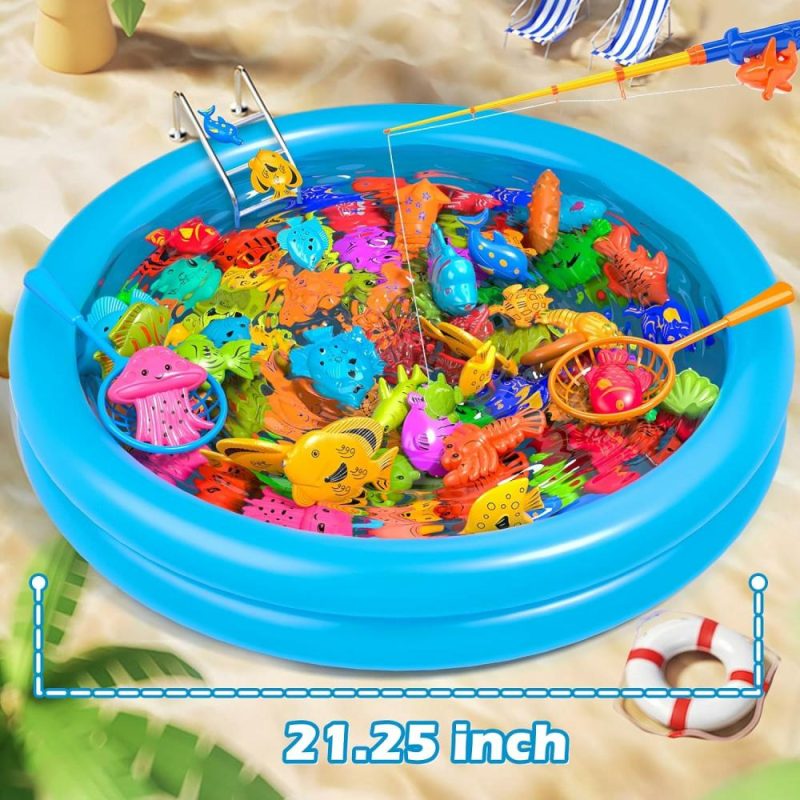 Giocattoli da bagno | Gioco di Pesca Magnetica per Bagni Piscina Attrezzi per Bambini 3-5, 48Pcs Gioco di Pesca con Attrezzi, Pesca Magnetica con Pesci Sospesi, Bastone di Pesca con Rete, Educazione e Insegnamento per Bambini 3-6 4-8