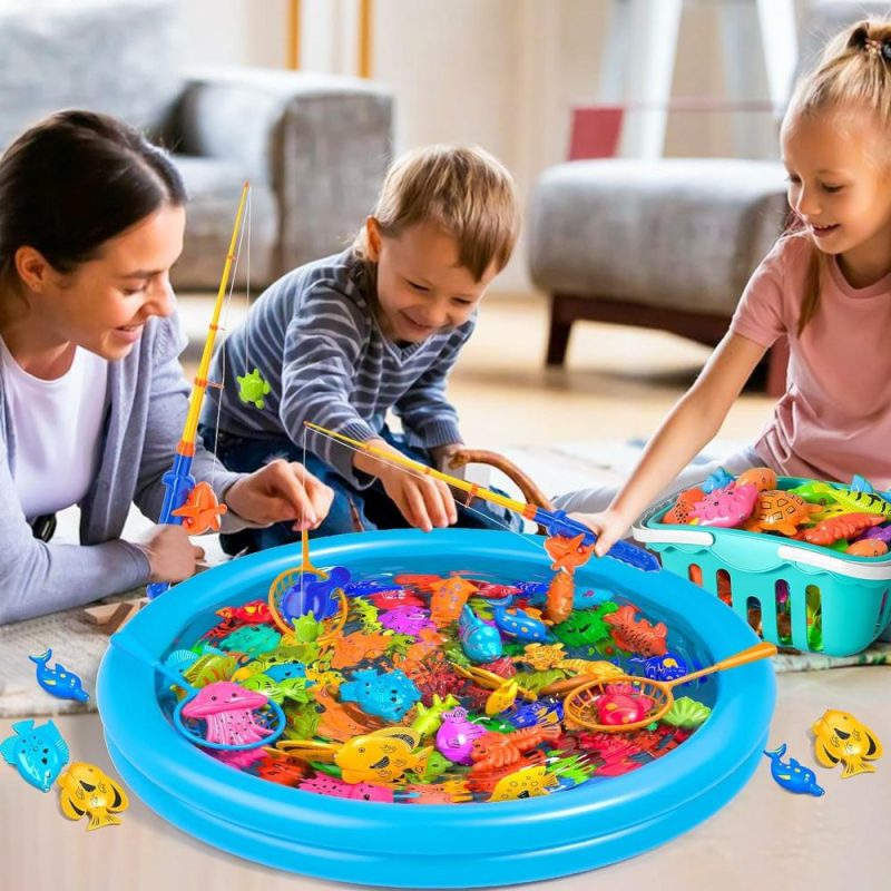 Giocattoli da bagno | Gioco di Pesca Magnetica per Bagni Piscina Attrezzi per Bambini 3-5, 48Pcs Gioco di Pesca con Attrezzi, Pesca Magnetica con Pesci Sospesi, Bastone di Pesca con Rete, Educazione e Insegnamento per Bambini 3-6 4-8