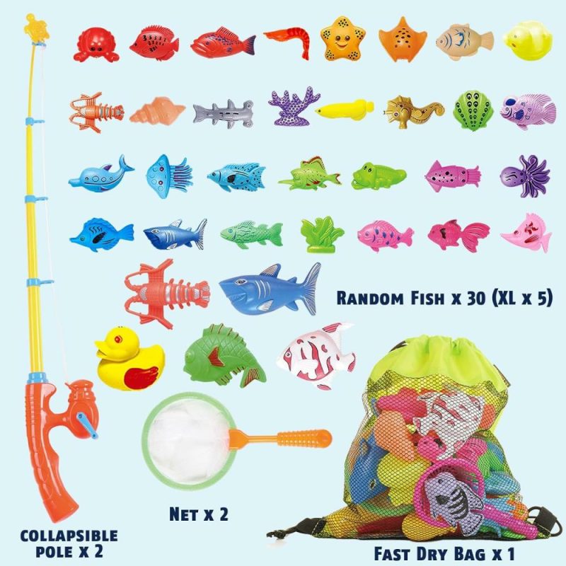 Giocattoli da bagno | Gioco di Pesca Magnetica Piscina per Bambini – Tavolo dell’Acqua Bagno Accessorio per Festa con Mastro Canna Rete Pesca Pesce Flottante Plastica Bambini Colori Animali Marini Regali Età 3 4 5 6 Anni