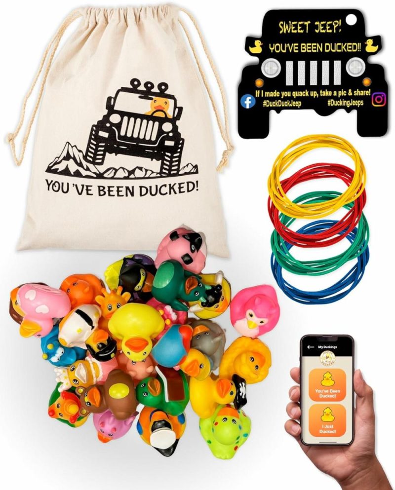 Giocattoli da bagno | Jeep Ducks For Ducking Kit-Set da 76 pezzi Incluso gommapiuma, borsa Duck Duck Jeep, carte Ducking Jeep e elastici in gomma Plus App Mobile Ufficiale Duck Duck Jeep (Jeep Ducks For Ducking Assortment C)