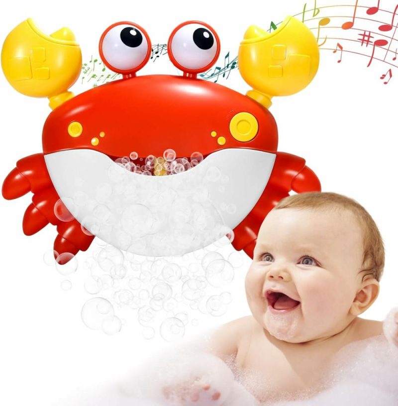 Giocattoli da bagno | Macchina a Bolle per Bagno Crab: Creatore di Bolle per Bagno, Fai Bolle e Suona Canzoni per Bambini, Gioco per Bambini da 1 a 3 Anni, a Batteria (Rosso)