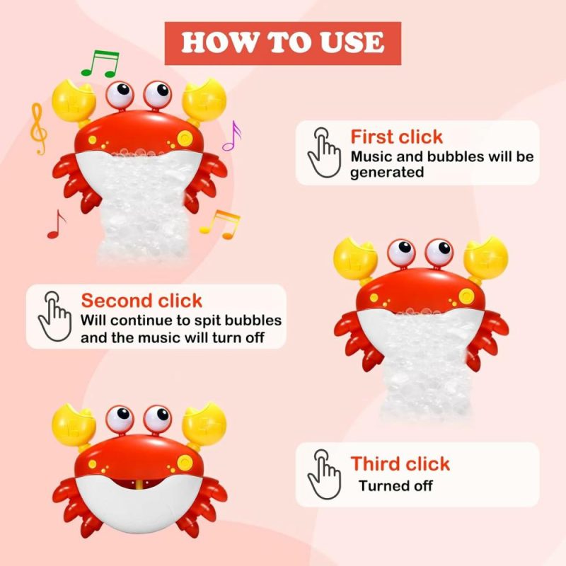 Giocattoli da bagno | Macchina a Bolle per Bagno Crab: Creatore di Bolle per Bagno, Fai Bolle e Suona Canzoni per Bambini, Gioco per Bambini da 1 a 3 Anni, a Batteria (Rosso)