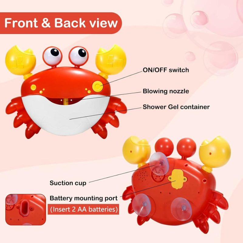 Giocattoli da bagno | Macchina a Bolle per Bagno Crab: Creatore di Bolle per Bagno, Fai Bolle e Suona Canzoni per Bambini, Gioco per Bambini da 1 a 3 Anni, a Batteria (Rosso)