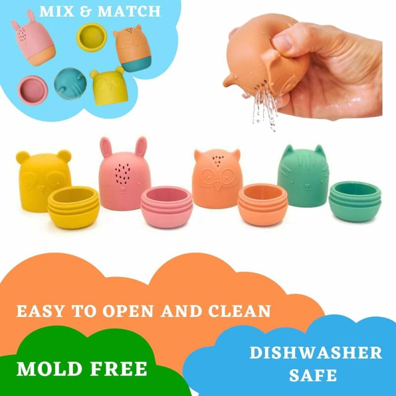 Giocattoli da bagno | Mold Free Silicone Bath Toys – Baby Bath Toys 6-12 Months – Toddlers 1-3 – Non Toxic Infant Bathtub Toy – Water Toys – Pool Toy – Dishwasher Safe (Coral)