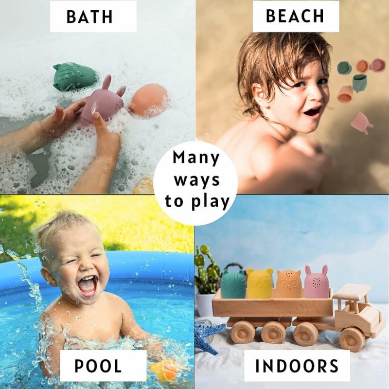 Giocattoli da bagno | Mold Free Silicone Bath Toys – Baby Bath Toys 6-12 Months – Toddlers 1-3 – Non Toxic Infant Bathtub Toy – Water Toys – Pool Toy – Dishwasher Safe (Coral)