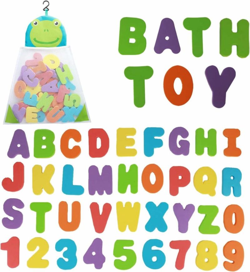 Giocattoli da bagno | Organizzatore di Giocattoli da Bagno + 36 Lettere e Numeri in Schiuma Morbida ABC 123 per Bagnetto, Giocattoli Alphabetici per Bambini per Apprendimento Precoce, Lettere in Schiuma e Sacchetto di Rettifica Rapida