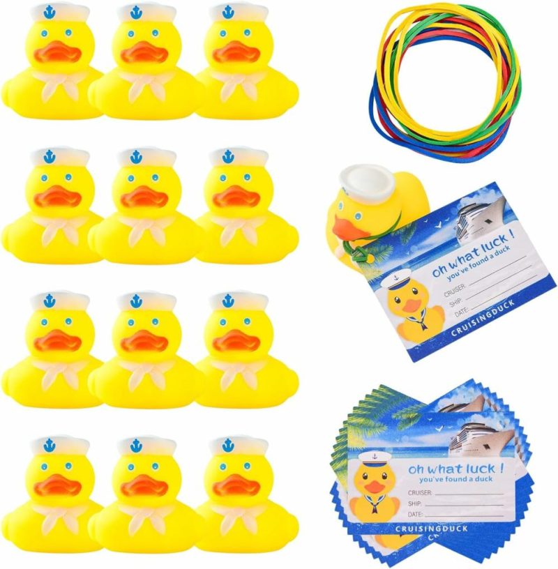 Giocattoli da bagno | Pacchetto da 36 pezzi per Cruise Duck Tag, include 12 Pcs Anatre di Gomma per Vela, 12 Pcs targhette per Anatre e 12 Pcs elastici per Navi da Crociera, nascondi Carnevali Anatre, Forniture per Carnevali e Decorazioni per Party.