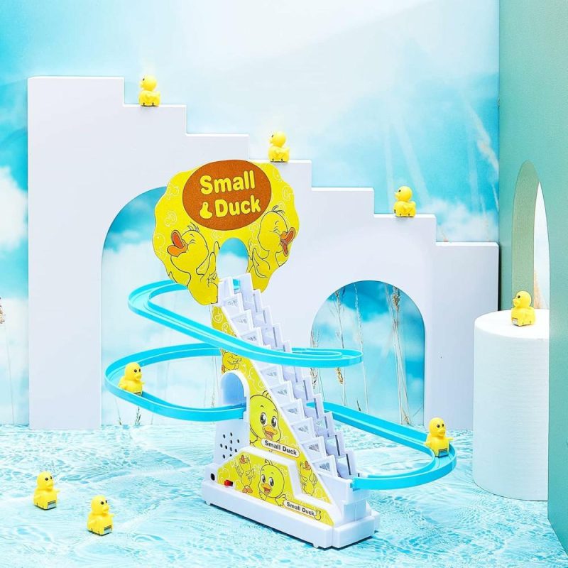 Giocattoli da bagno | Piccola Anatra Scalini Anatra Rotella Traccia Elettrica Scivolo Scalini Coaster Gioco Per Bambini Interno Con Luci a LED lampeggianti (Anatra)