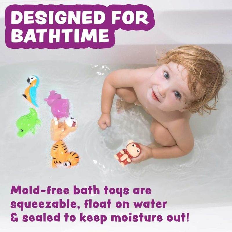 Giocattoli da bagno | Rainforest Mold Free Bath Toys 6 Pack | Design di giocattoli per il bagno sigillati senza buchi | Rimane asciutto | Morbidi, elastici e galleggianti | Facili da afferrare, ideali per neonati e bambini | Grandi giocattoli per la piscina per bambini