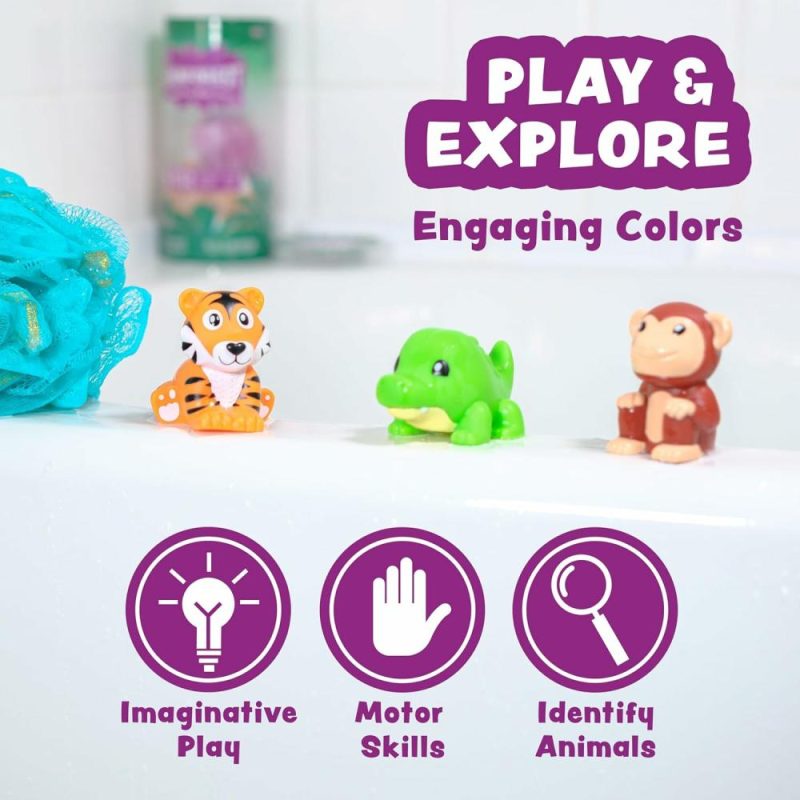 Giocattoli da bagno | Rainforest Mold Free Bath Toys 6 Pack | Design di giocattoli per il bagno sigillati senza buchi | Rimane asciutto | Morbidi, elastici e galleggianti | Facili da afferrare, ideali per neonati e bambini | Grandi giocattoli per la piscina per bambini