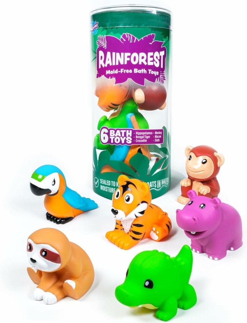 Giocattoli da bagno | Rainforest Mold Free Bath Toys 6 Pack | Design di giocattoli per il bagno sigillati senza buchi | Rimane asciutto | Morbidi, elastici e galleggianti | Facili da afferrare, ideali per neonati e bambini | Grandi giocattoli per la piscina per bambini