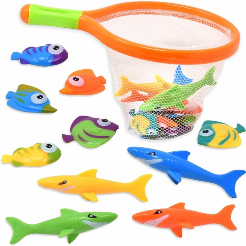 Giocattoli da bagno | Rete da Pesca da Bagno per Bambini | Giocattoli da Bagno per Bambini – Gioco Subacqueo Piccola Pesca Sott’Acqua 4 Squali & 6 Pesci Colorati