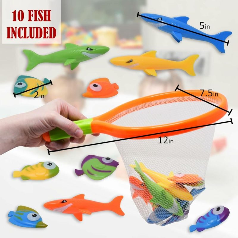 Giocattoli da bagno | Rete da Pesca da Bagno per Bambini | Giocattoli da Bagno per Bambini – Gioco Subacqueo Piccola Pesca Sott’Acqua 4 Squali & 6 Pesci Colorati