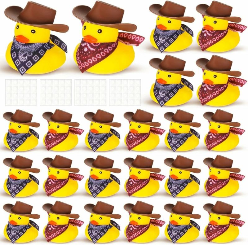 Giocattoli da bagno | Set Da 24 Pappagalli di Gomma di Cowboy Con Cappello e Sciarpa, Mini Pappagalli di Gomma Bagno, Giocattoli per Partita di Bagno, Giocattoli da Bagno, Giocattoli da Doccia, Compleanno, Festa di Nuoto, Regalo, 2 Stili (Marrone)