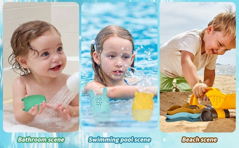 Giocattoli da bagno | Set da Bagno Silicone Senza Molda in 7 Pezzi per Bambini da 6 a 12 Mesi, Giocattoli da Bagno per Bambini da 1 a 3 Anni, Giocattoli d’Acqua, Giocattoli da Piscina, Sicuri per Lavastoviglie