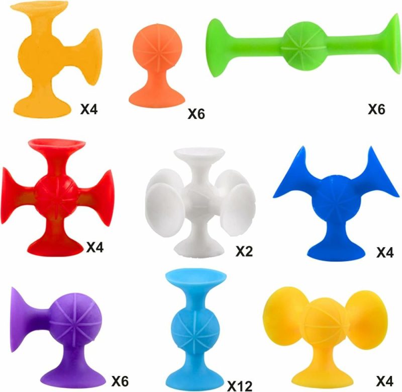 Giocattoli da bagno | Set da Costruzione di 48 Pezzi con Soffietti – Mattoncini in Silicone per Gioco di Costruzione Fai da Te – Attrezzi di Piacere per Bagno per Bambini di 1-3 Anni – Attrezzi di Viaggio per Bambini, Accessori Essenziali per il Viaggio in Auto con Bambini