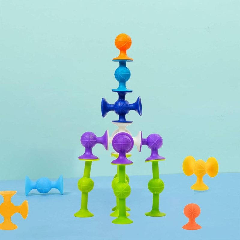 Giocattoli da bagno | Set da Costruzione di 48 Pezzi con Soffietti – Mattoncini in Silicone per Gioco di Costruzione Fai da Te – Attrezzi di Piacere per Bagno per Bambini di 1-3 Anni – Attrezzi di Viaggio per Bambini, Accessori Essenziali per il Viaggio in Auto con Bambini