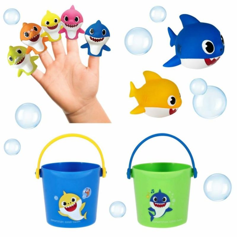 Giocattoli da bagno | Set di giocattoli da bagno per bambini Baby Shark di Nickelodeon – Tazze, pupazzi a dito e gettoni da bagno – Blu/Green 10 pezzi