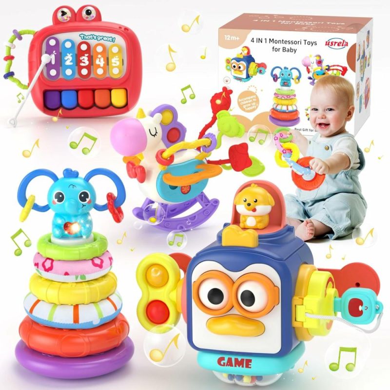 Giocattoli da ordinare e impilare | 4 in 1 Gioco per Bambino da 6 a 18 Mesi – Giocattoli Montessori per Bambini da 6 a 12 Mesi – Cubo Attivo per Bambini – Giocattoli da Stacking – Giocattolo da Trazione Unicorno per Viaggi – Xilofono per Bambini – Regalo di Compleanno per Bambino da 5 a 9 Mesi