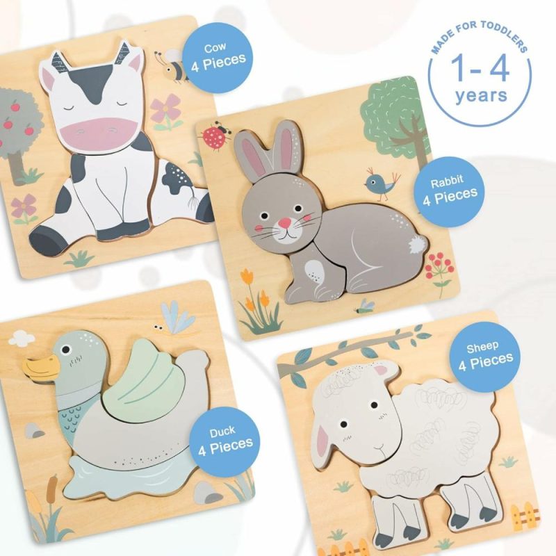 Giocattoli da ordinare e impilare | 4 Pk Animal Shape Wooden Puzzles Set For Toddlers Early Brain Development Learning – Bambino 1 2 3 4 Anni – Regalo Educativo Montessori STEM Giorno del Compleanno Gioco