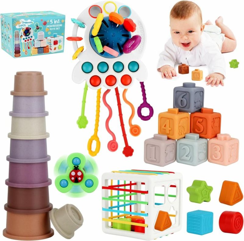 Giocattoli da ordinare e impilare | Baby Toys 6-12 Mesi 5 In 1 Giocattoli Montessori Bambino 1-3  Secchio Sensoriale Giocattoli di Stacking  Giocattoli Rotanti  Coppe di Stacking  Giocattoli Tira e Strisciò Regali per Bambini Maschi Femmine 3 6 9 12 18+ Mesi