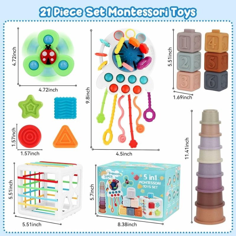 Giocattoli da ordinare e impilare | Baby Toys 6-12 Mesi 5 In 1 Giocattoli Montessori Bambino 1-3  Secchio Sensoriale Giocattoli di Stacking  Giocattoli Rotanti  Coppe di Stacking  Giocattoli Tira e Strisciò Regali per Bambini Maschi Femmine 3 6 9 12 18+ Mesi