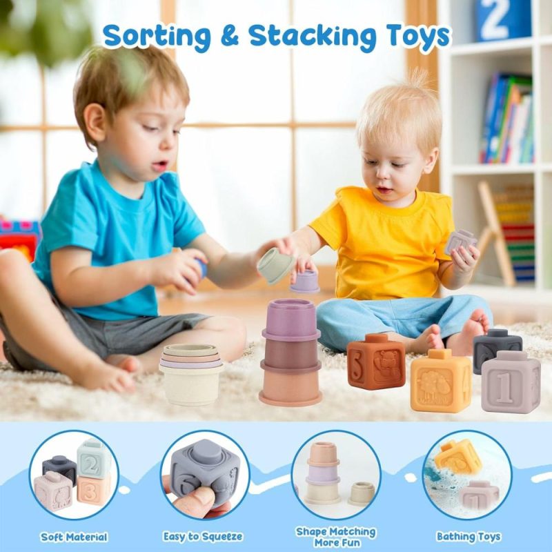 Giocattoli da ordinare e impilare | Baby Toys 6-12 Mesi 5 In 1 Giocattoli Montessori Bambino 1-3  Secchio Sensoriale Giocattoli di Stacking  Giocattoli Rotanti  Coppe di Stacking  Giocattoli Tira e Strisciò Regali per Bambini Maschi Femmine 3 6 9 12 18+ Mesi