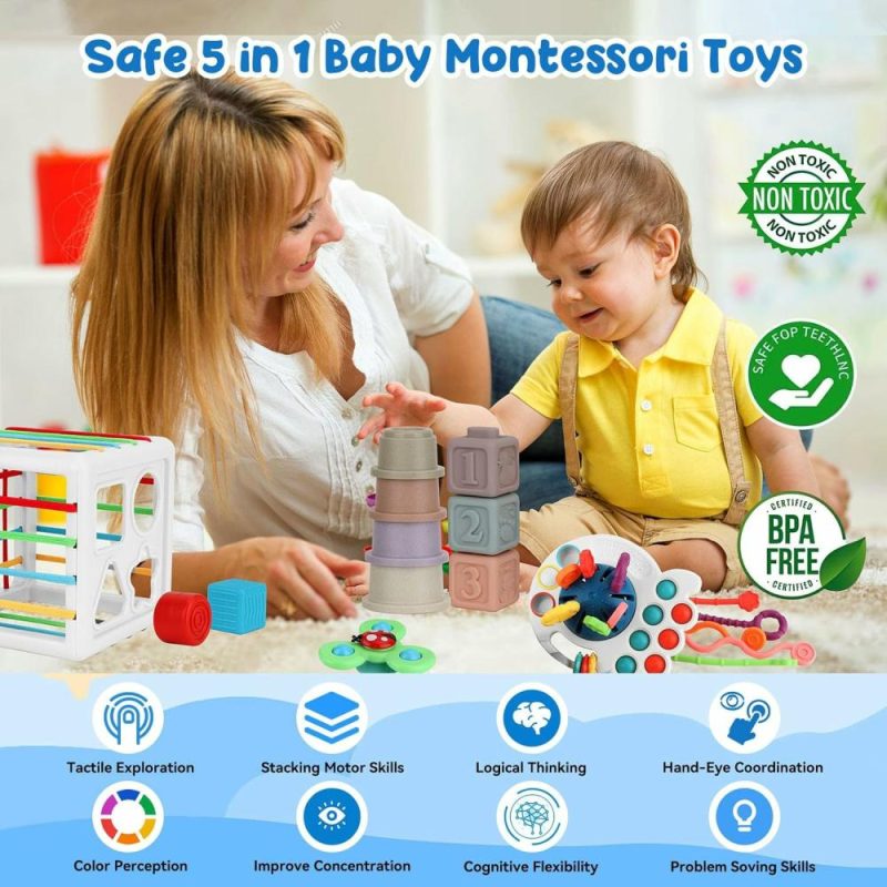 Giocattoli da ordinare e impilare | Baby Toys 6-12 Mesi 5 In 1 Giocattoli Montessori Bambino 1-3  Secchio Sensoriale Giocattoli di Stacking  Giocattoli Rotanti  Coppe di Stacking  Giocattoli Tira e Strisciò Regali per Bambini Maschi Femmine 3 6 9 12 18+ Mesi