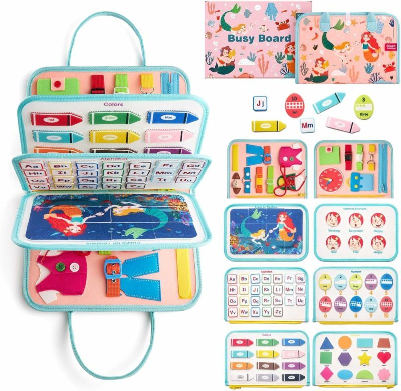 Giocattoli da ordinare e impilare | Busy Board Sensory Toys For Toddlers 1 2 3 4 – Attività di Viaggio Educative per Bambini da 1 a 4 Anni – Giocattoli Montessori per Bambine da 2 a 4 Anni – Regalo Principessa Sirenetta