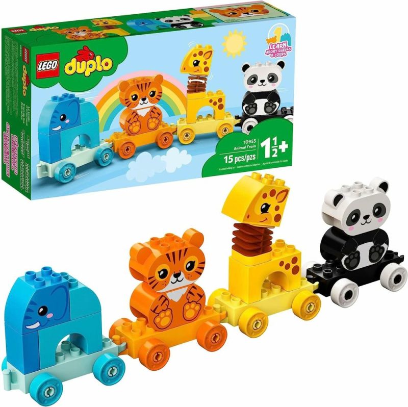 Giocattoli da ordinare e impilare | Duplo Il Mio Primo Treno Degli Animali 10955 Giocattoli per Bambini e Bambine 1.5-3 Anni con Figure di Elefante, Tigre, Panda e Giraffa Gioco Educativo