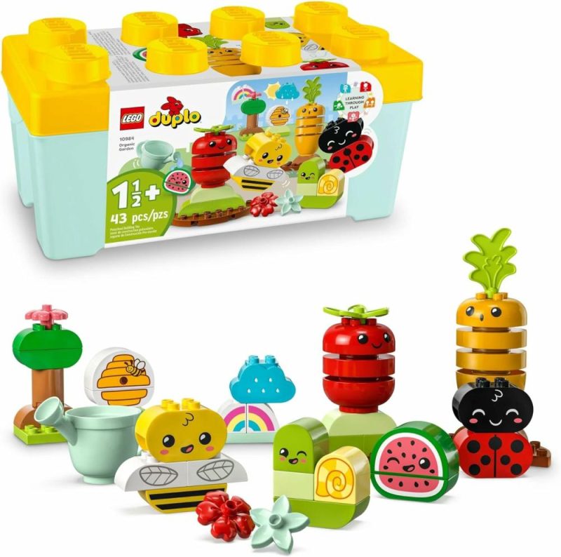 Giocattoli da ordinare e impilare | Duplo My First Organic Garden Brick Box 10984 – Giocattoli a Strati per Bambini e Bambine 1.5+ Anni – Gioco Educativo con Coccinella, Bomboniera, Frutta e Verdura – Gioco Sensoriale per Bambini