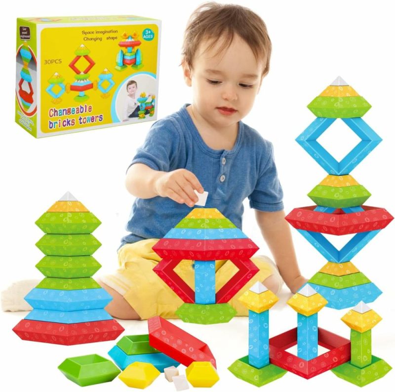 Giocattoli da ordinare e impilare | Giocattoli Montessori per Bambini di 1 2 3 4 5 Anni Maschi e Femmine Bambini da 1 a 3 Anni Attività di Apprendimento della Scuola Materna 30 Pezzi Blocchi da Costruzione da Stacking Educational Stem Regalo Sensory Pasquale per Bambini di 1-2 2-4 Anni