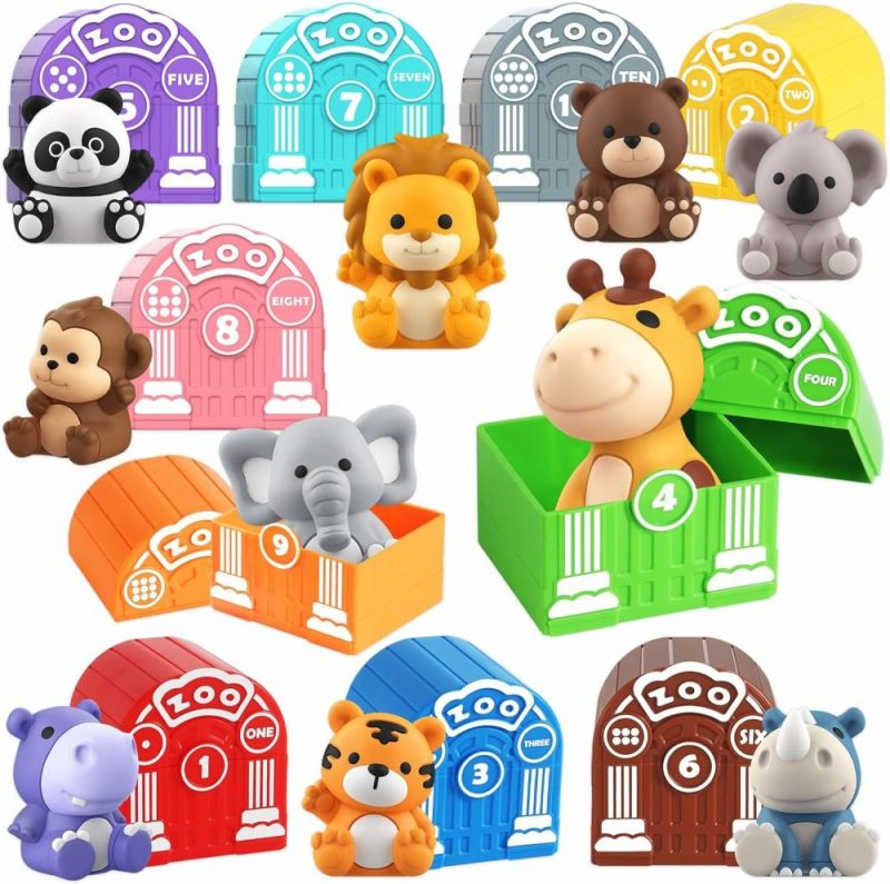 Giocattoli da ordinare e impilare | Gioco per Bambini da 1 a 3+ Anni, Gioco Educativo per Bambini con 20 Pezzi di Animali Safari, Gioco Educativo Montessori, Regalo di Pasqua con 10 Animali e 10 Case per Bambini Maschi e Femmine