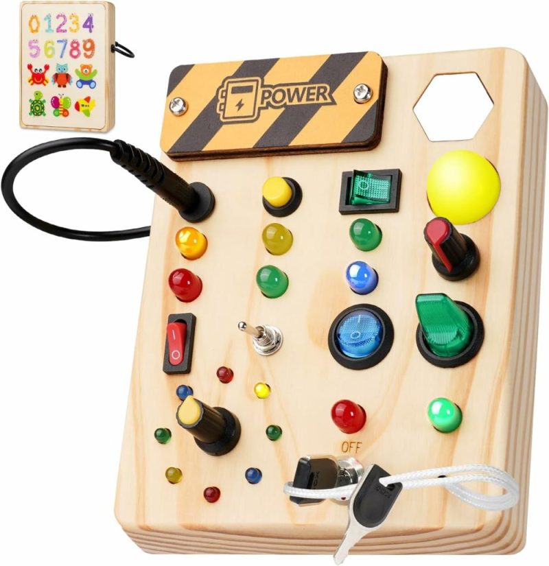 Giocattoli da ordinare e impilare | Montessori Baby Busy Board 27 Luci LED Giochi Montessori Per 1-6 Anni Gioco Sensory in Legno Regalo per Bambini Maschi e Femmine