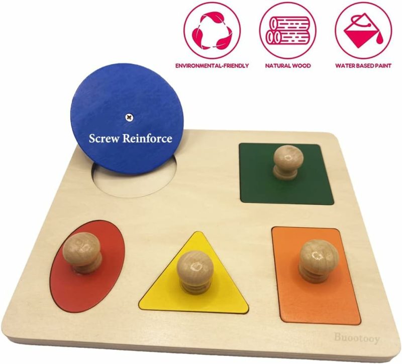 Giocattoli da ordinare e impilare | Montessori Multi Forma Gioco Educativo in Legno Puzzle per Bambini e Bambine Primi Passi Gigante Base (5 Forme Geometriche)