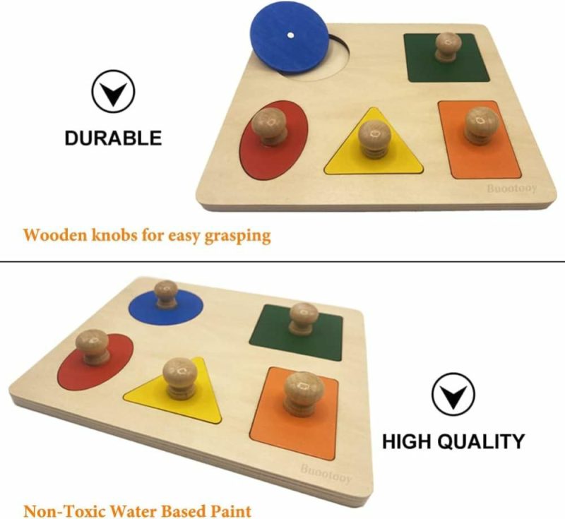 Giocattoli da ordinare e impilare | Montessori Multi Forma Gioco Educativo in Legno Puzzle per Bambini e Bambine Primi Passi Gigante Base (5 Forme Geometriche)