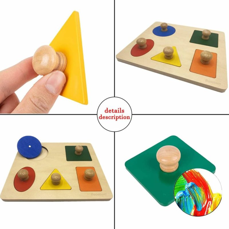 Giocattoli da ordinare e impilare | Montessori Multi Forma Gioco Educativo in Legno Puzzle per Bambini e Bambine Primi Passi Gigante Base (5 Forme Geometriche)