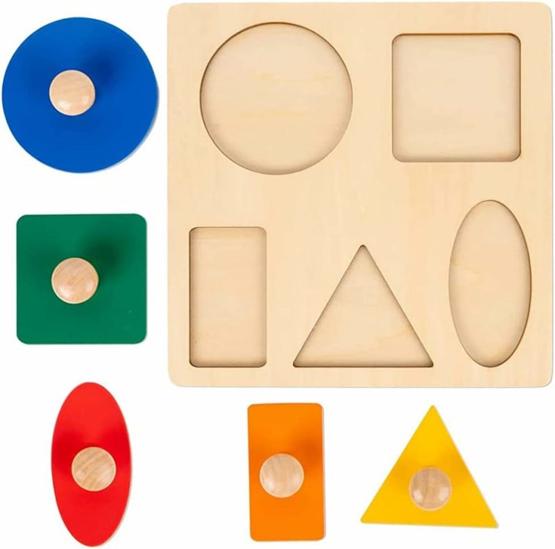 Giocattoli da ordinare e impilare | Montessori Multi Forma Gioco Educativo in Legno Puzzle per Bambini e Bambine Primi Passi Gigante Base (5 Forme Geometriche)