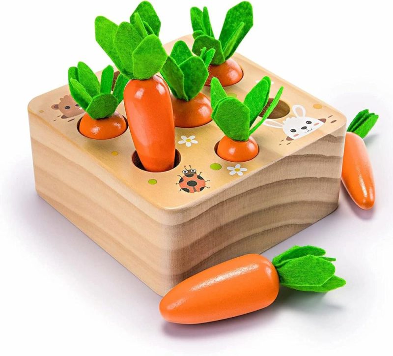 Giocattoli da ordinare e impilare | Montessori Toys For Babies 6-12 Months – Wooden Toys For 1 Year Old Boys And Girls – Educational Carrot Harvest Toy For Toddlers – Shape Sorting Matching Puzzle – Developmental Birthday Gifts