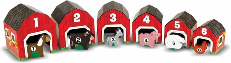 Giocattoli da ordinare e impilare | Nesting e Sorting Barns e Animals con 6 capanne numerate e animali di legno corrispondenti – Giocattoli di apprendimento con numeri, Giocattoli di ordinamento e impilamento per bambini di 2 anni+