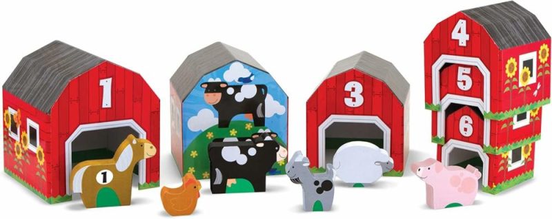 Giocattoli da ordinare e impilare | Nesting e Sorting Barns e Animals con 6 capanne numerate e animali di legno corrispondenti – Giocattoli di apprendimento con numeri, Giocattoli di ordinamento e impilamento per bambini di 2 anni+