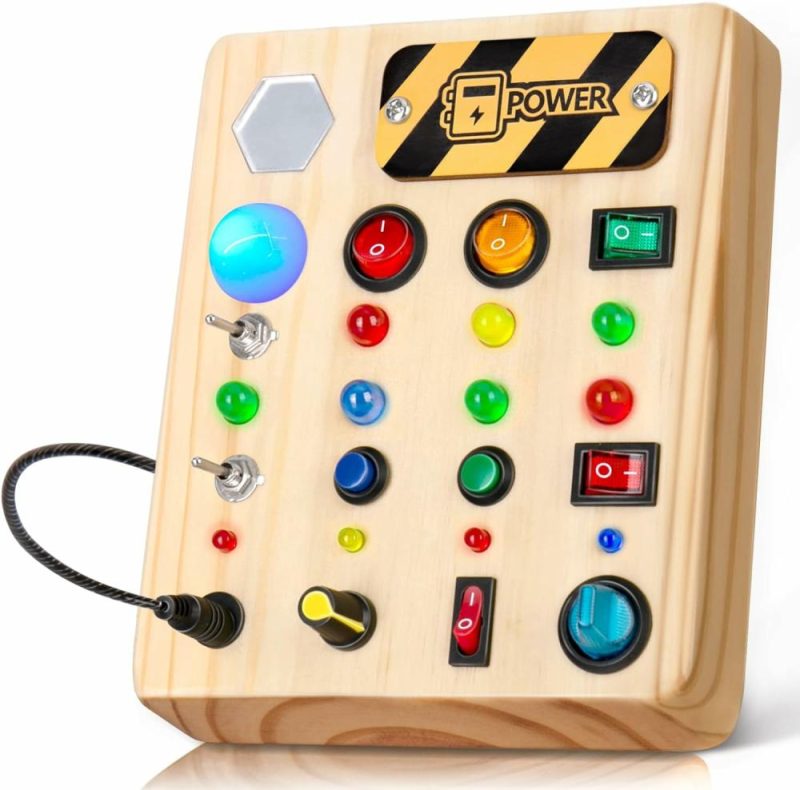 Giocattoli da ordinare e impilare | Pannelli Montessori di Gioco per Bambino, Tavoletta Sensory in Legno con Giocattolo a Scatole di Forme e Luci LED, Attività Educativa per Viaggio Aereo, Ideale per Bambine e Bambini di 1-6 Anni