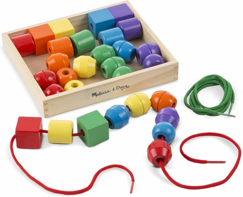 Giocattoli da ordinare e impilare | Primary Lacing Beads – Gioco Educativo Con 8 Biglietti Di Legno E 2 Cavi