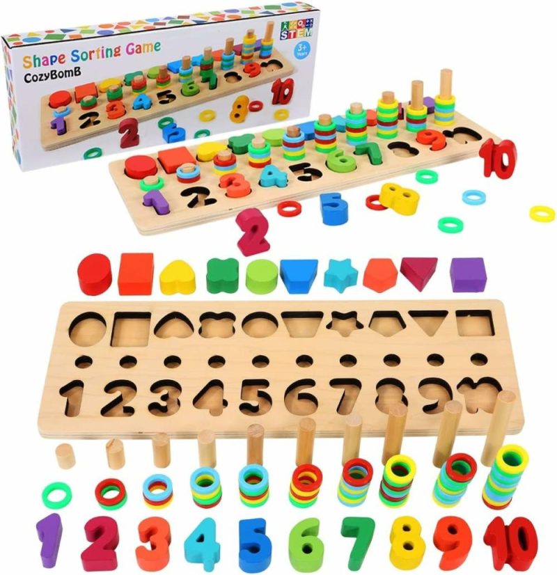 Giocattoli da ordinare e impilare | Puzzle in legno numerico ordinabile, giochi Montessori per bambini di 1 anno – Gioco di ordinamento a forma per bambini di 3 4 5 anni – Educazione matematica per asilo nido, blocco di堆积学习块