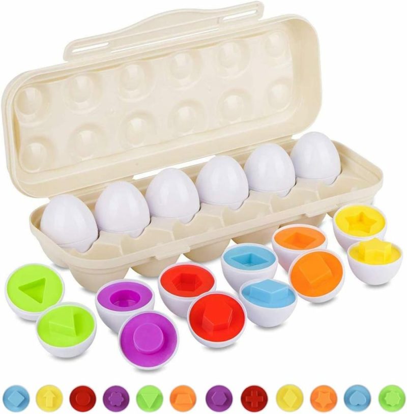 Giocattoli da ordinare e impilare | Set di Uova Abbinato con Porta Uova Beige  Gioco di Uova per Bambini Migliorato per Imparare le Forme e i Colori Puzzle Educativi per Classificare Giochi che Migliorano le Competenze Motorie per i Bambini Regalo di Pasqua 12 Uova