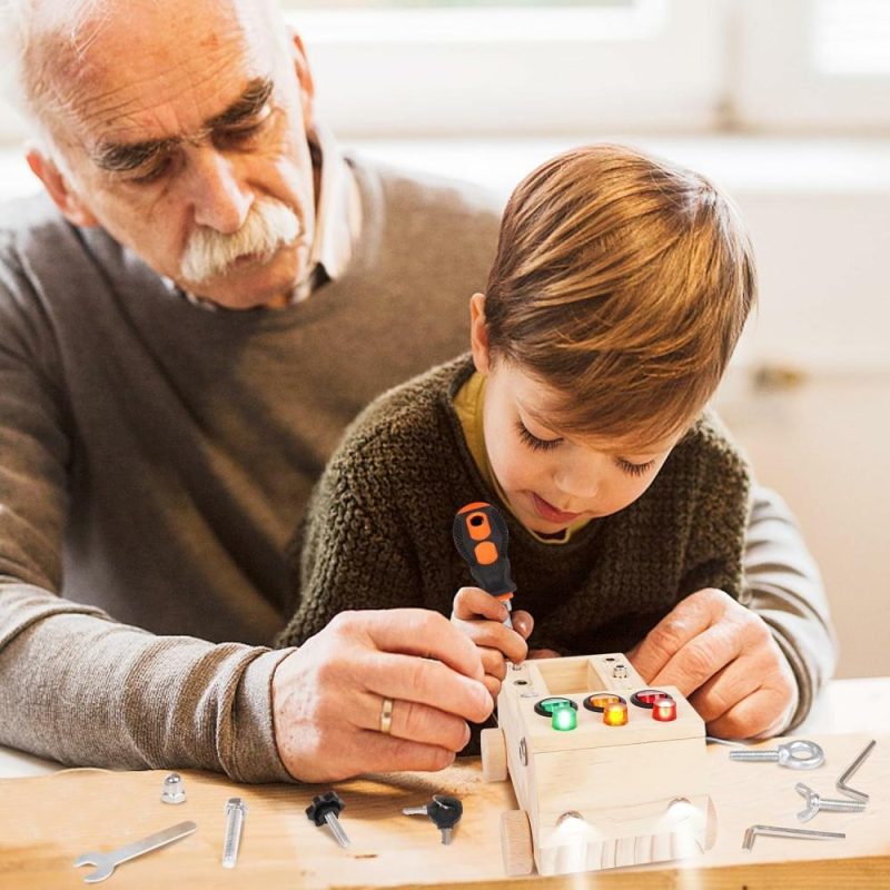 Giocattoli da ordinare e impilare | Set di Viti Montessori per Auto, Luce a LED per Pannello Occupato di Auto, Gioco Montessori per Bambini, Set di Attrezzi in Legno per Camioncini, Attività per Sviluppo della Mano Finissima e Giocattoli Educativi Sensoriali per Bambini