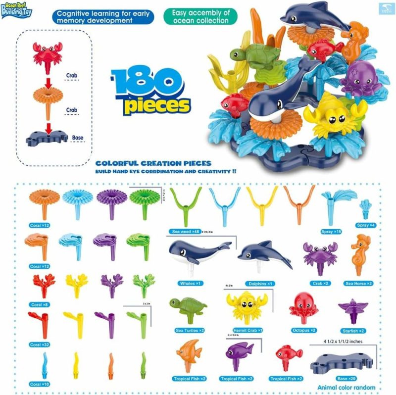 Giocattoli da ordinare e impilare | Set Edilizia Ocean Reef 180Pz  Gioco di Mattoncini per Bambini 3 4 5 6  Gioco di Costruzione Interlamellare