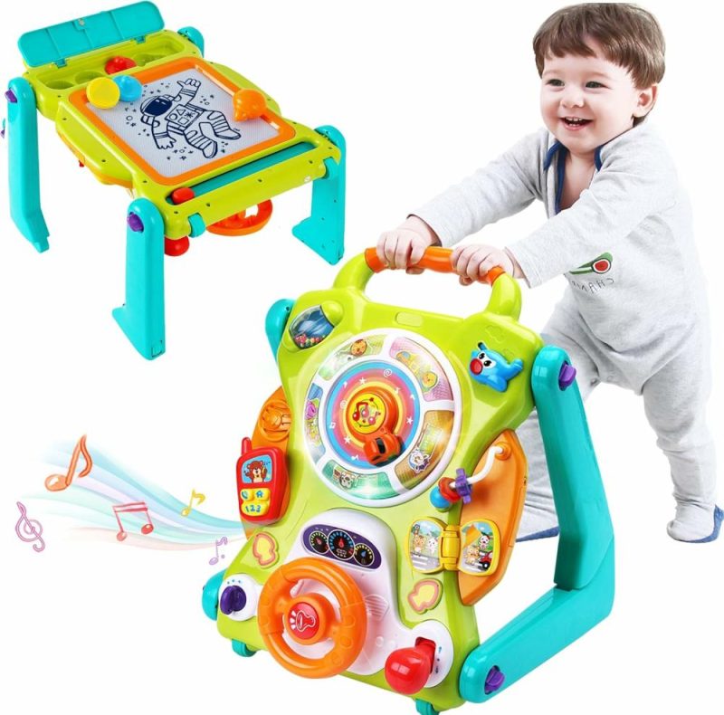 Giocattoli di sviluppo precoce elettronici | 3 in 1 passeggino per bambini sedersi e stare in piedi, giocattolo, centro attività per bambini, tavolo musicale per bimbi, luci e suoni, apprendimento, regalo di compleanno per 9, 12, 18 mesi, 1, 2 anni, neonato, maschio, femmina