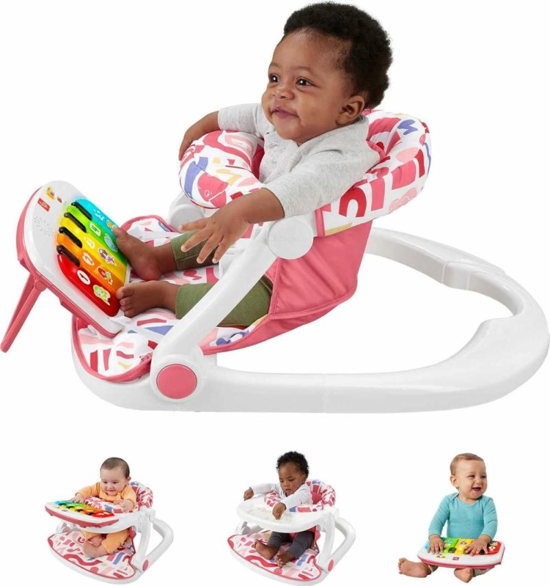 Giocattoli di sviluppo precoce elettronici | Sedia portatile Fisher-Price per Bambini Kick & Play Deluxe Sit-Me-Up con Gioco di Pianoforte e Porta Snack per Neonati e Bambini in Età Pre-Scolare – Rosa